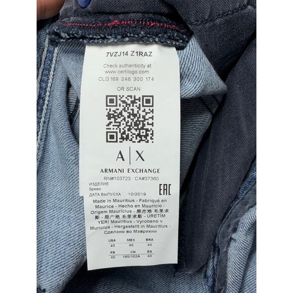 A/X Armani Exchange Men's J14 Skinny Blue Denim Jeans - Size 40x32 - Picture 9 of 10